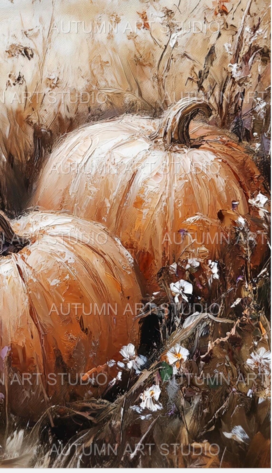 Fall Pumpkin Wildflower Landscape Vintage Farmhouse Art Print - Image 3