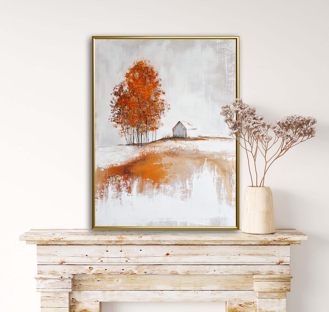 Autumn Tales Hillside House Orange Trees Lakeside Art Poster - Image 3