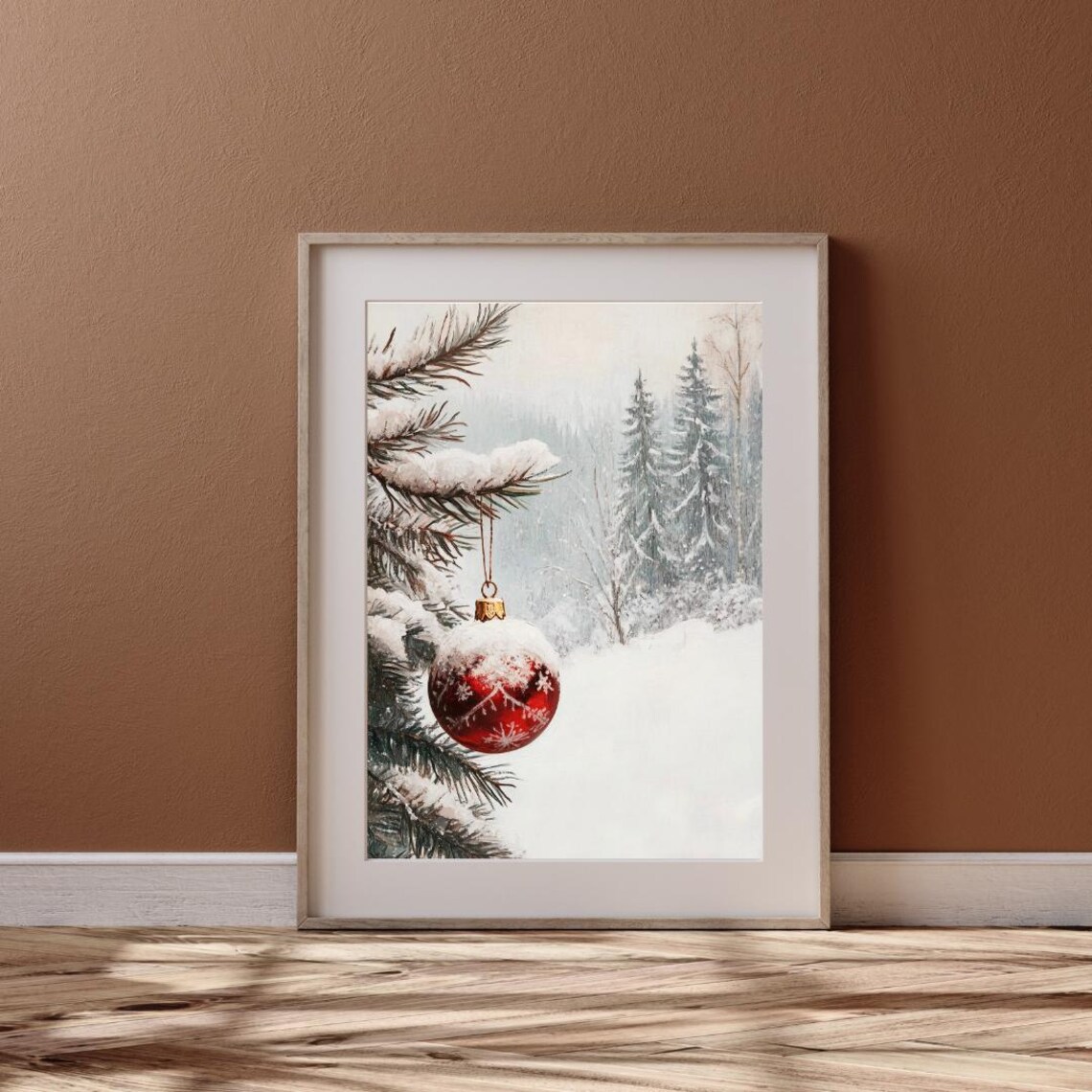 Christmas Ornament Art Print, Moody Pine Tree Winter Forest - Image 4