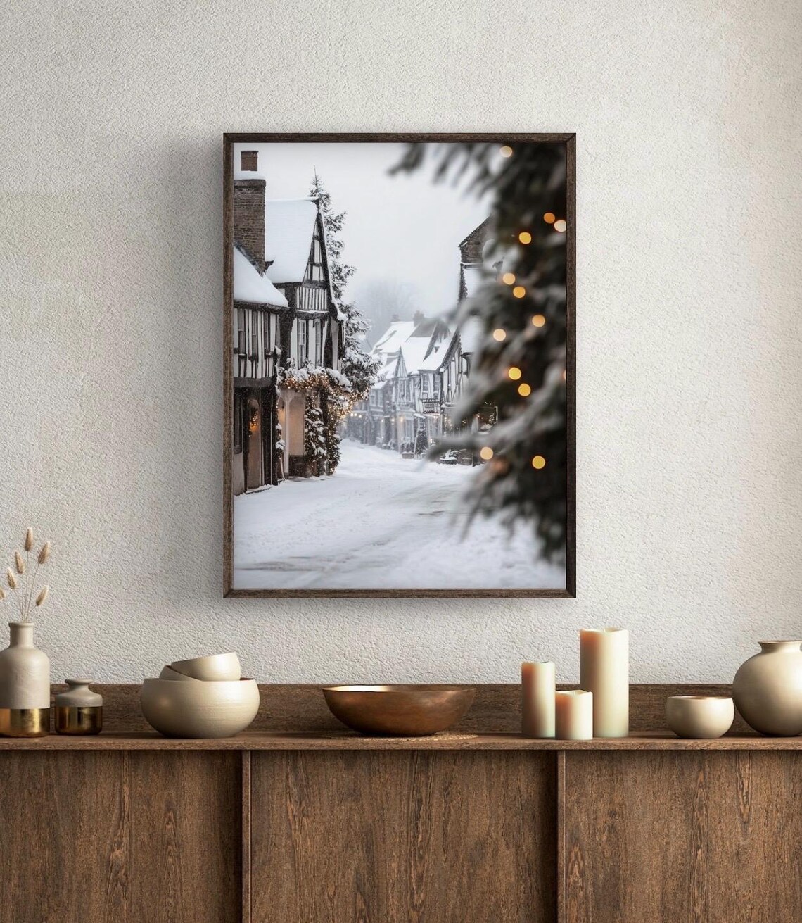 Old English Village Christmas Art Print, Winter Town - Image 5