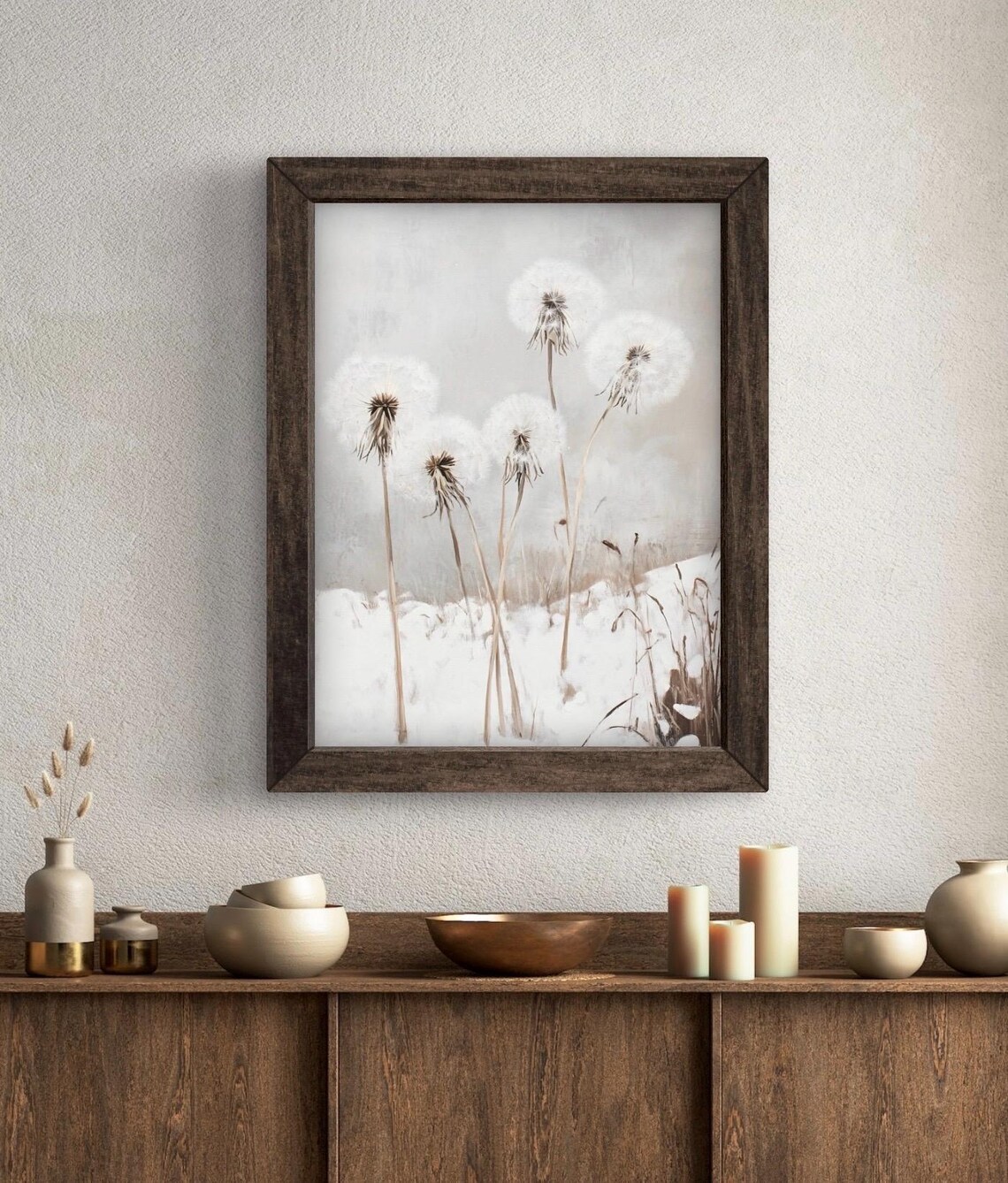White Dandelions Snowy Winter Seed Heads Minimalist Art Poster - Image 5