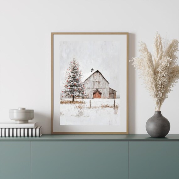 Vintage Barn Winter Farmhouse Christmas Art Print