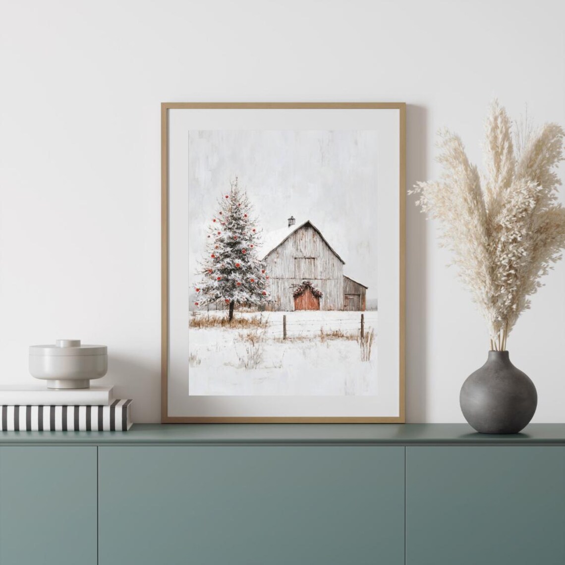 Vintage Barn Winter Farmhouse Christmas Art Print