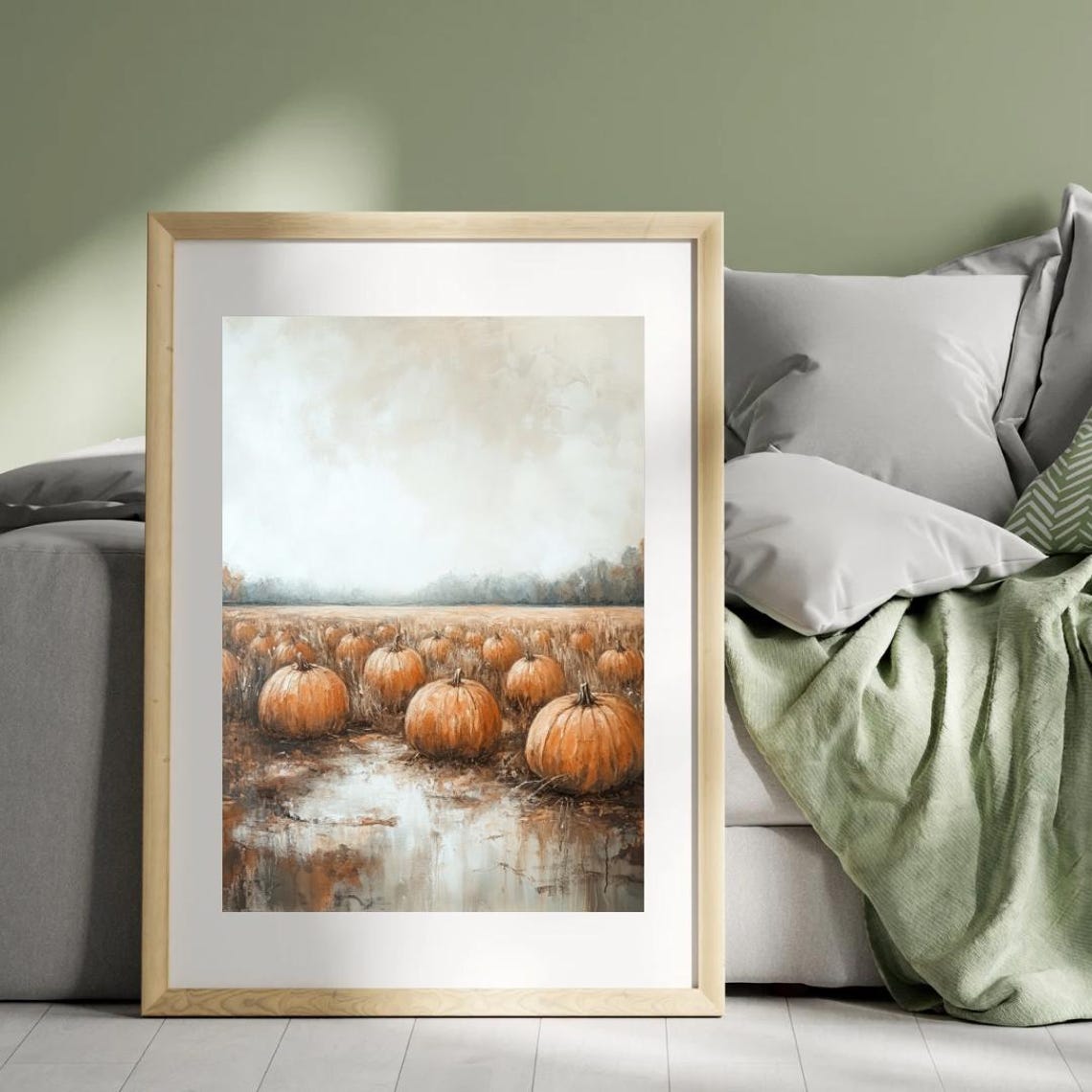 Autumn Tales Pumpkin Patch Misty Field Fall Harvest Art Poster - Image 3
