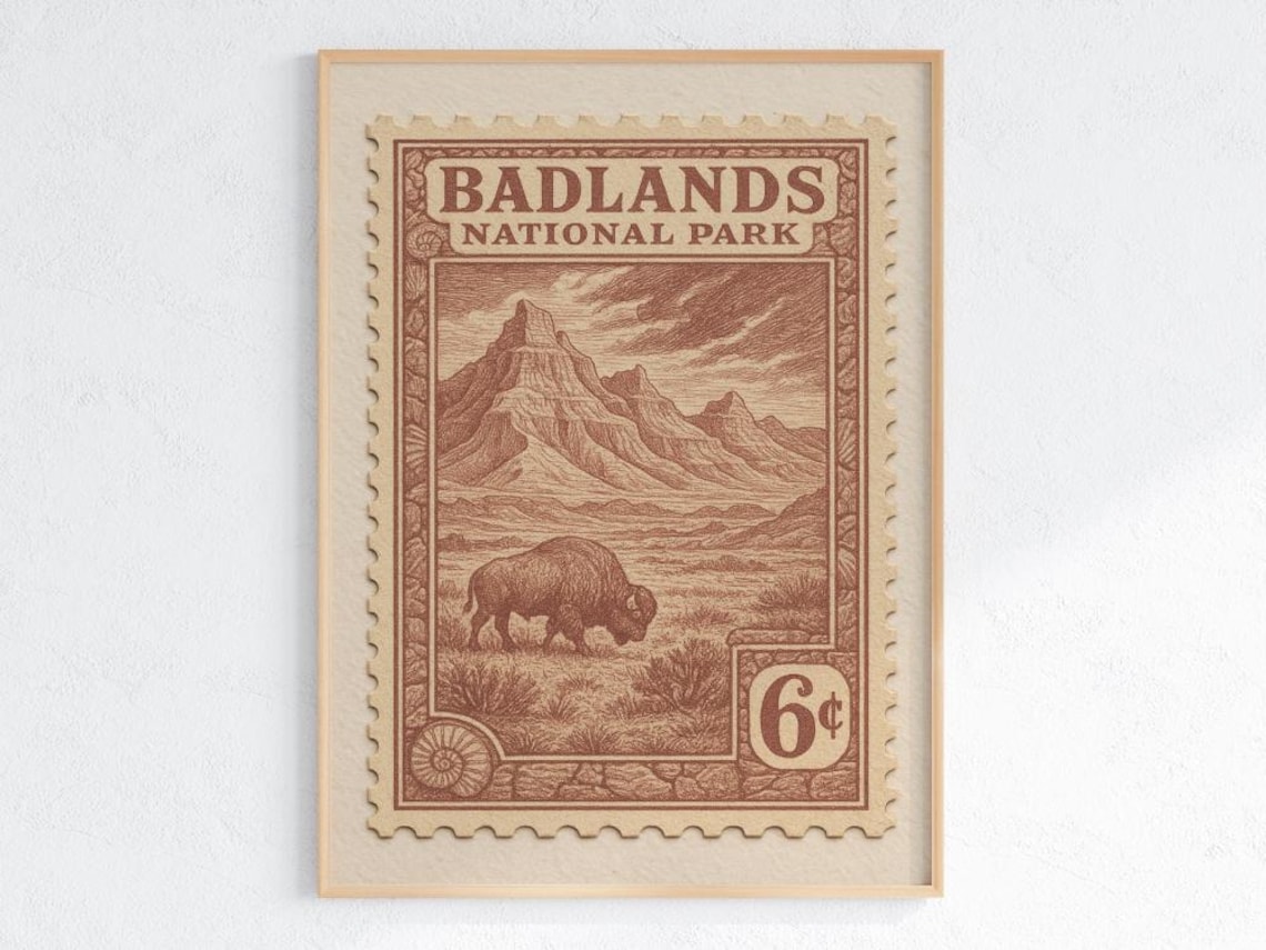 Badlands National Park Vintage Travel Poster, Bison