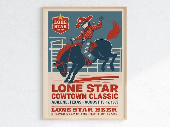Vintage 1969 Rodeo Poster Texas Cowboy Lone Star Beer Abilene Print