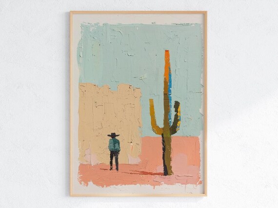 Abstract Cowboy And Cactus Wall Art Modern Western Desert Poster Rustic Minimalist Southwest Print Home Decor Shared Walls