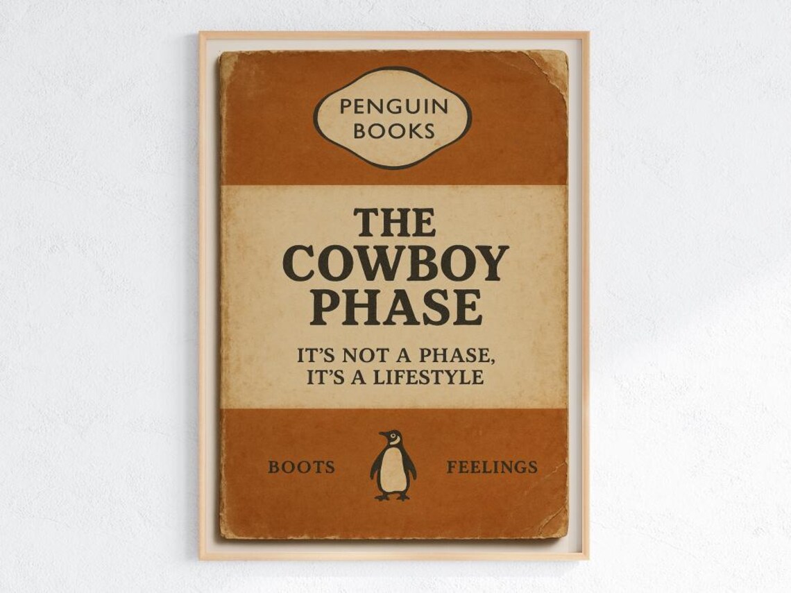 Cowboy Penguin Book Parody Poster, Western Wall Art