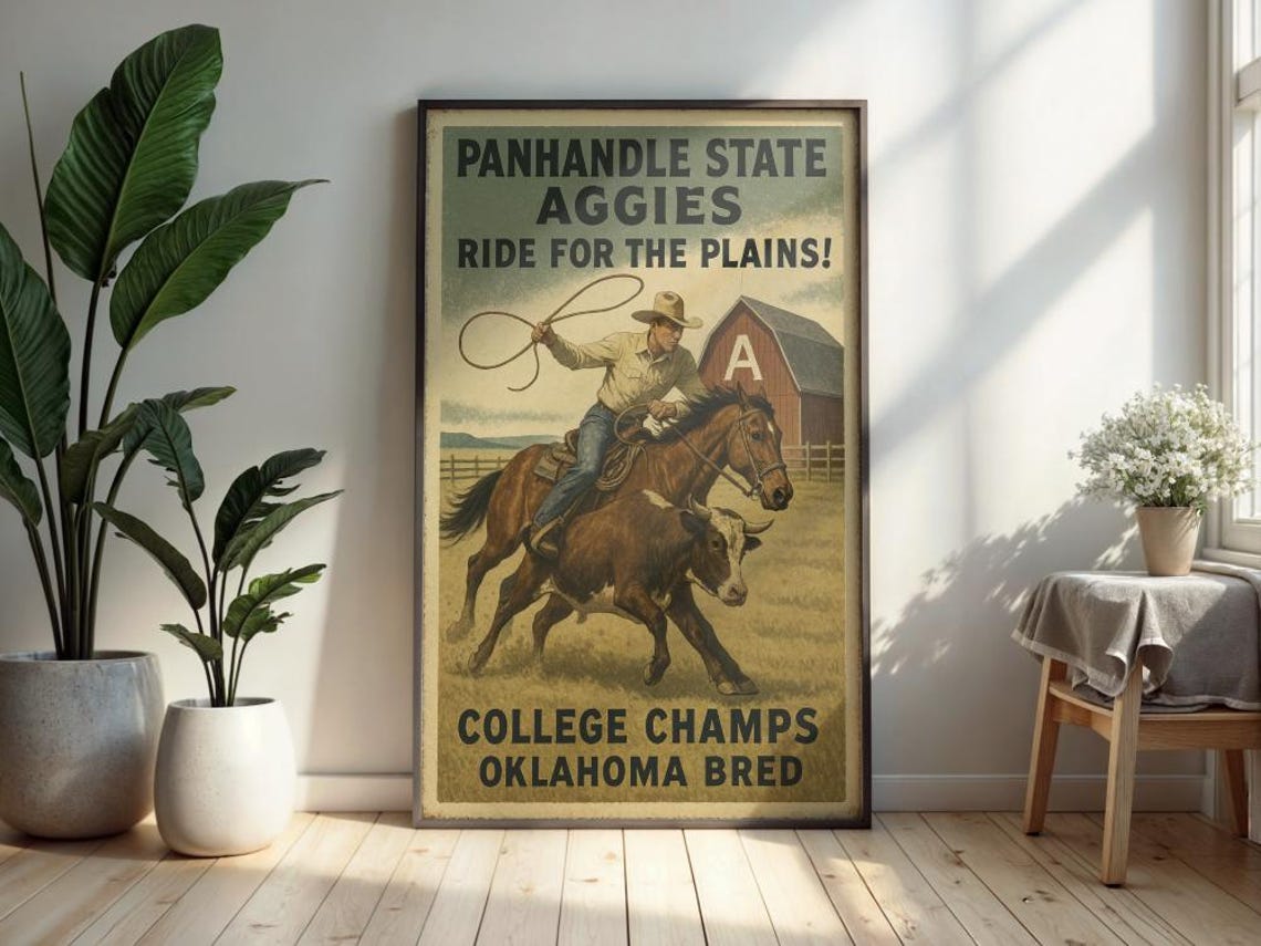 Panhandle State Aggies Vintage College Cowboy Rodeo Poster Oklahoma
