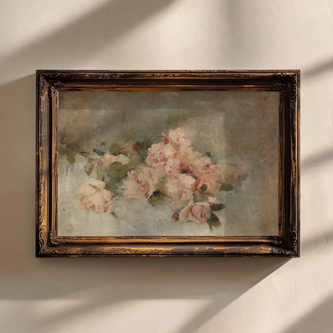 Muted Pink Roses Still Life Vintage Floral Oil Painting Wall Art Print - Image 2