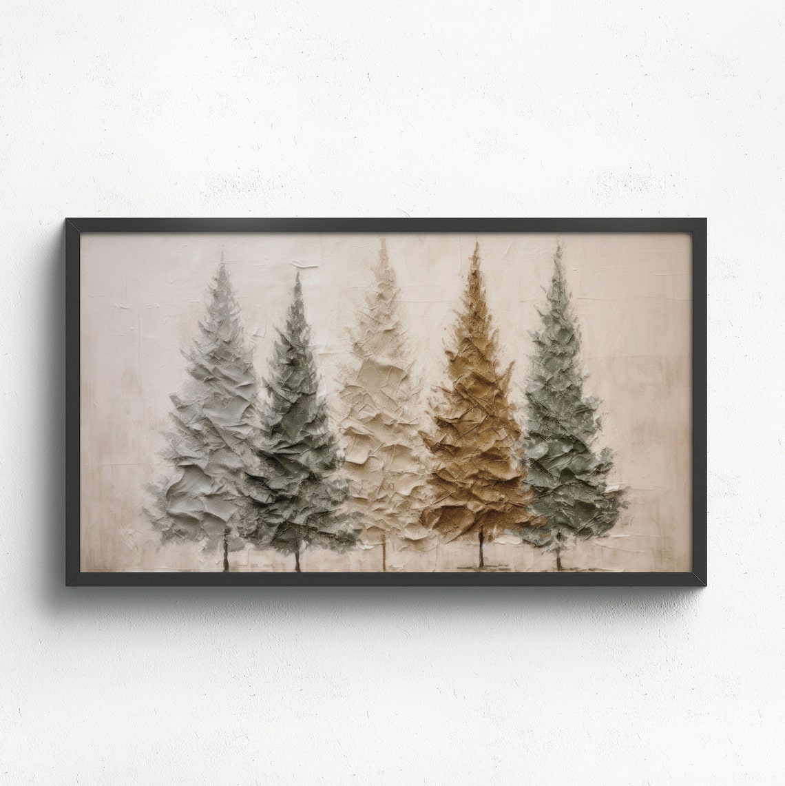 Five Textured Pine Trees Neutral Farmhouse Winter Painting Poster - Image 3