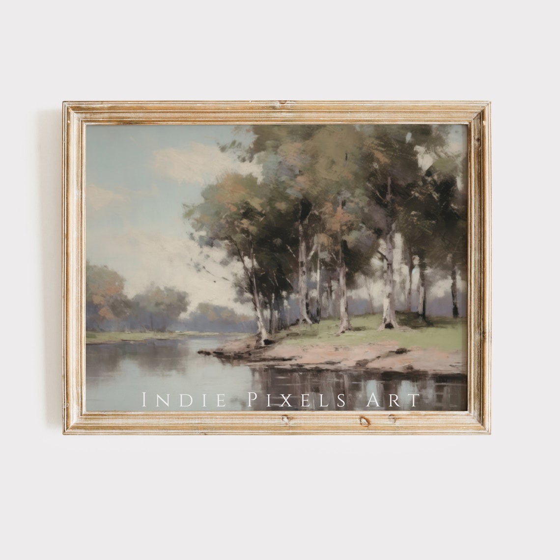 Muted Riverside Trees Vintage Landscape Beige Tonalism Wall Poster
