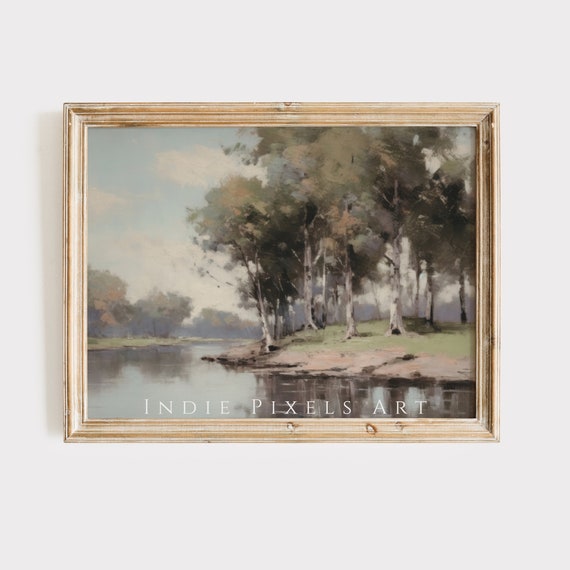 Neutral Wall Artful Landscape Print Farmhouse Decor Muted Landscape Art Minimalist Beige Landscape Tonalism Painting Print Vintage Country