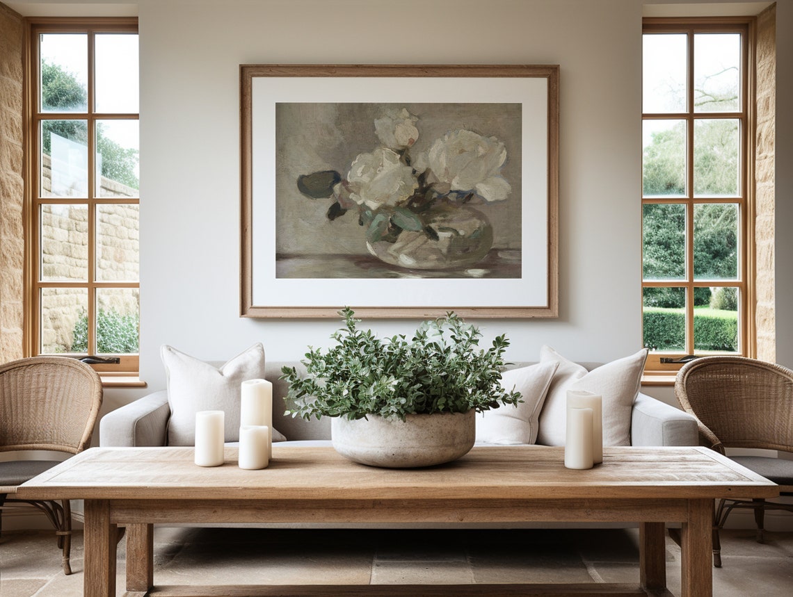 Neutral Vintage Flower Still Life Vintage Roses Vase Painting Bedroom Print French Cottage Neutral Farmhouse Decor - Image 4