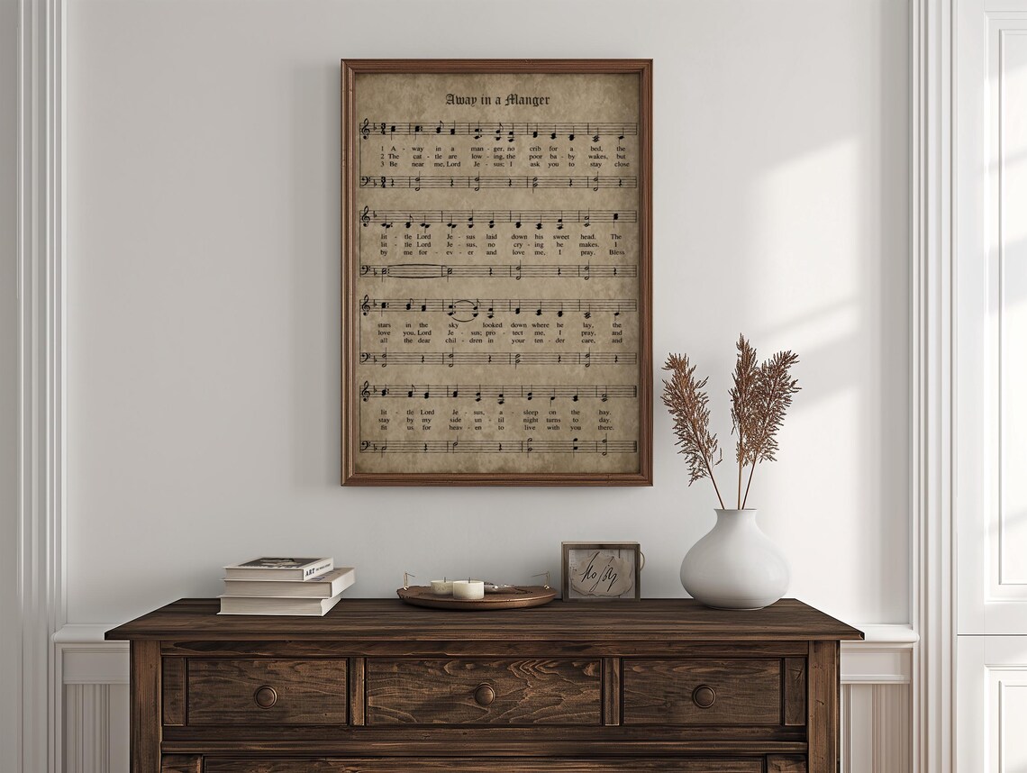 Away in a Manger Vintage Christmas Carol Sheet Music Wall Art Poster - Image 2