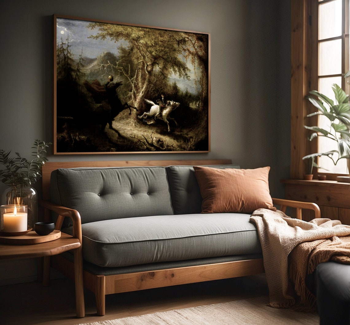 Headless Horseman Chasing Ichabod Vintage Halloween Gothic Art Poster - Image 4