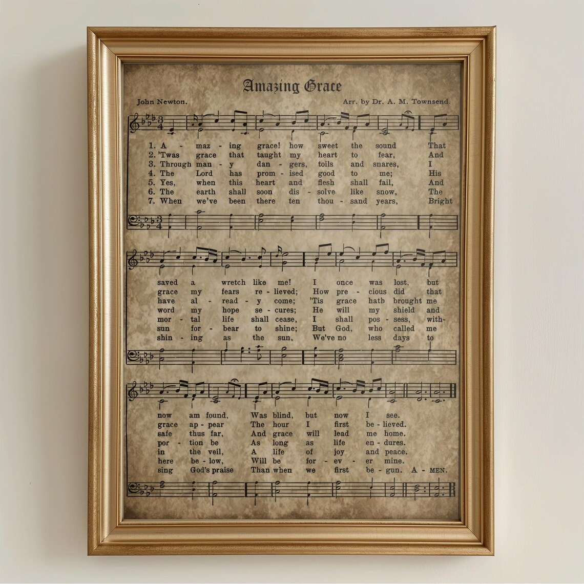 Amazing Grace Vintage Christian Hymn Sheet Music John Newton Art Print