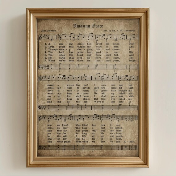 Amazing Grace Vintage Christian Hymn Sheet Music John Newton Art Print
