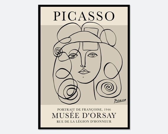 Picasso Portrait Of Francoise Gilot Art Print Pablo Picasso Woman Sketch Picasso Lithograph Line Drawing Vintage Exhibition Poster Pp02