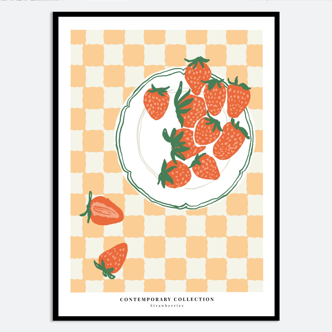 Strawberries Geometric Kitchen Art Print, Minimalist