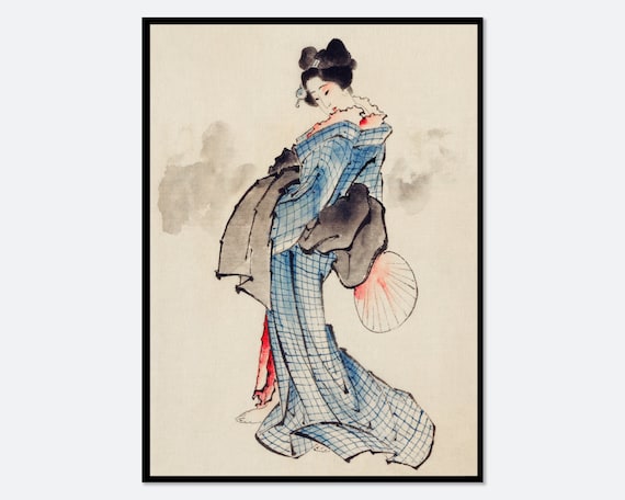 Katsushika Hokusai Woman in Blue Kimono Vintage Japanese Poster
