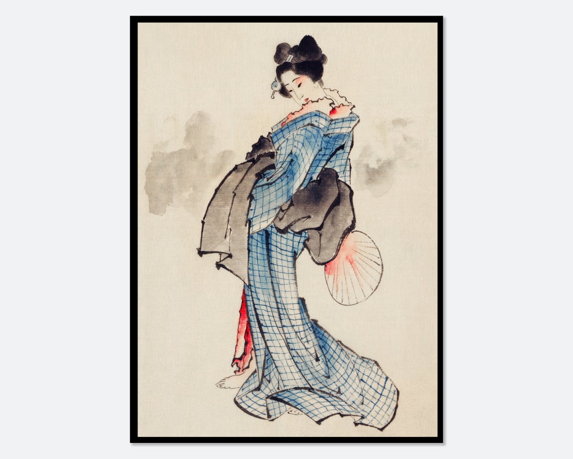 Katsushika Hokusai Woman Full Length Portrait Wearing Kimono Vintage Japanese Woodblock Art Print Japanese Art Japanese Poster Kt04