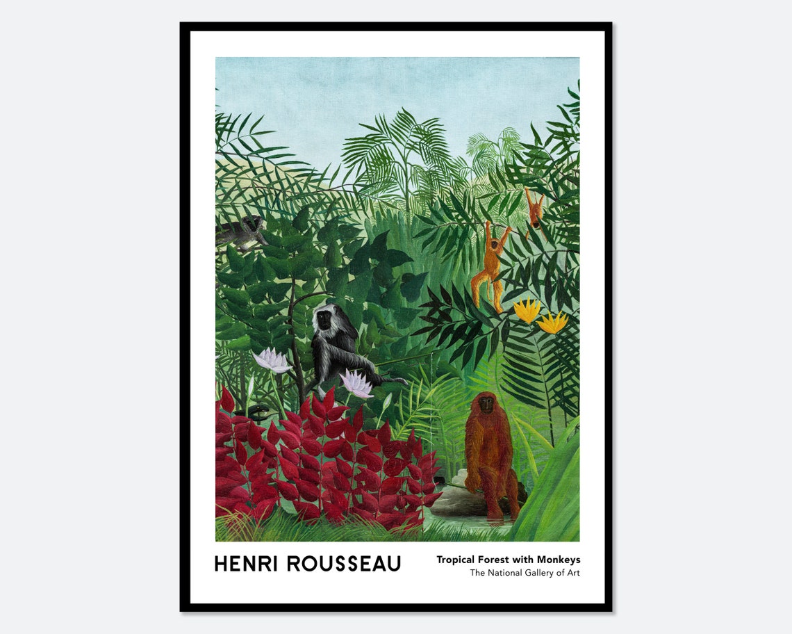 Henri Rousseau Tropical Forest with Monkeys Jungle Wildlife Art Poster