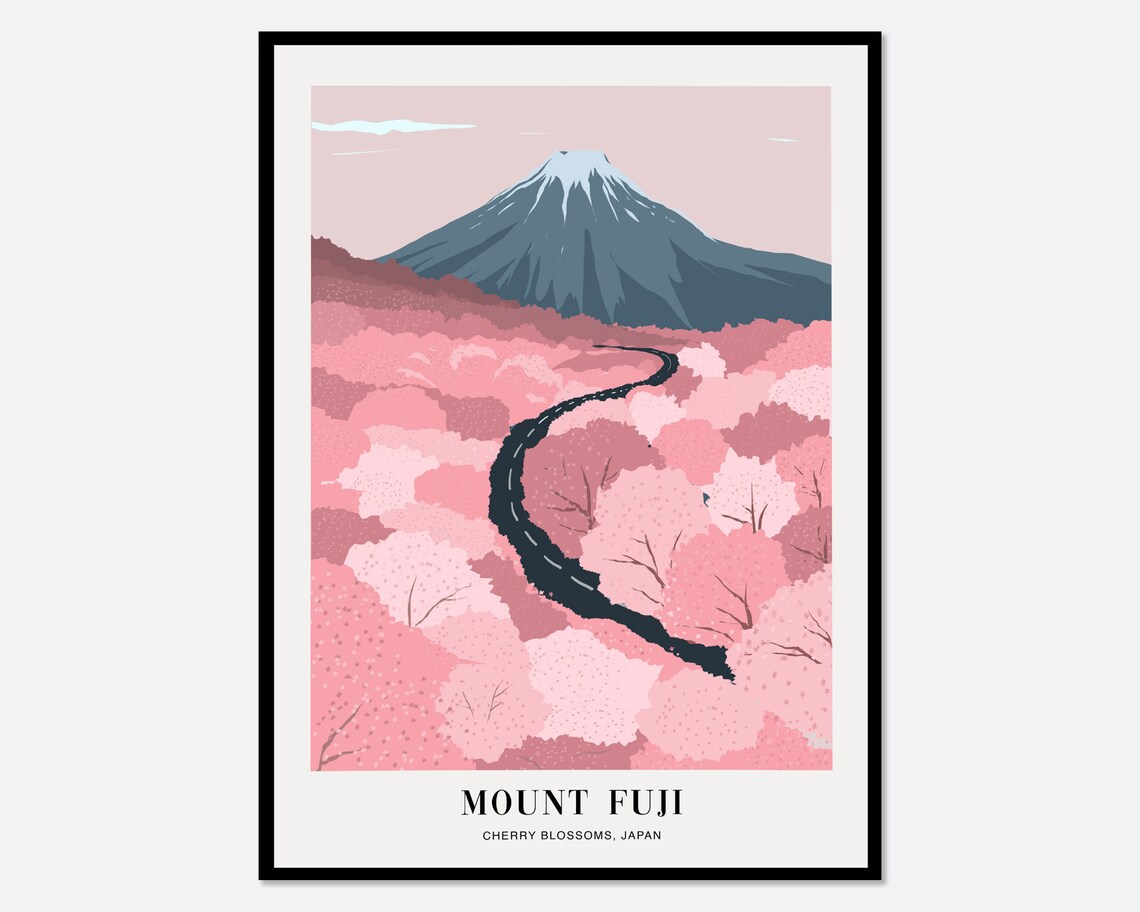 Cherry Blossoms Mount Fuji Japan Boho Art Print