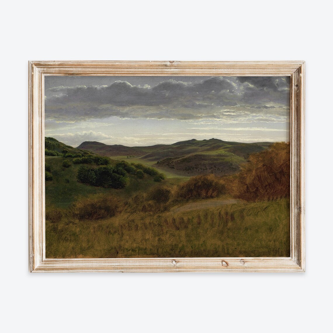 Rustic Vintage Rolling Hills Sunset Oil Painting Warm Neutral Poster