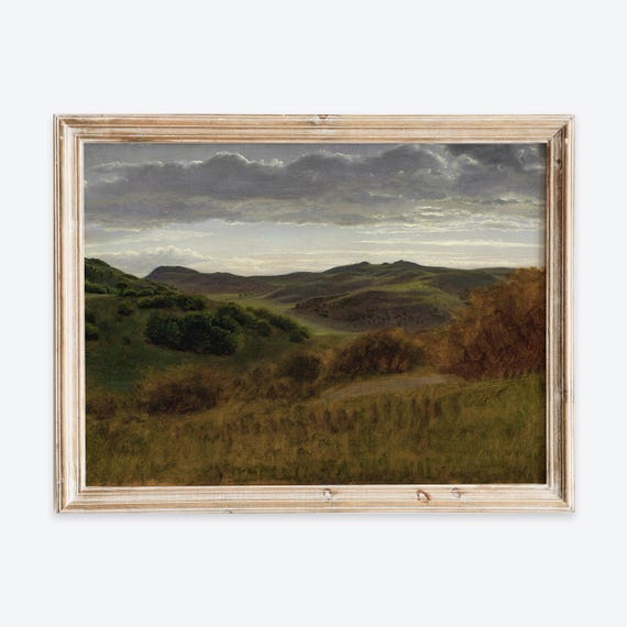 Rustic Vintage Countryside Hills Scenery Oil Painting Wall Art Print Neutral Muted Landscape Poster Antique Moody Farmhouse Decor Vp241
