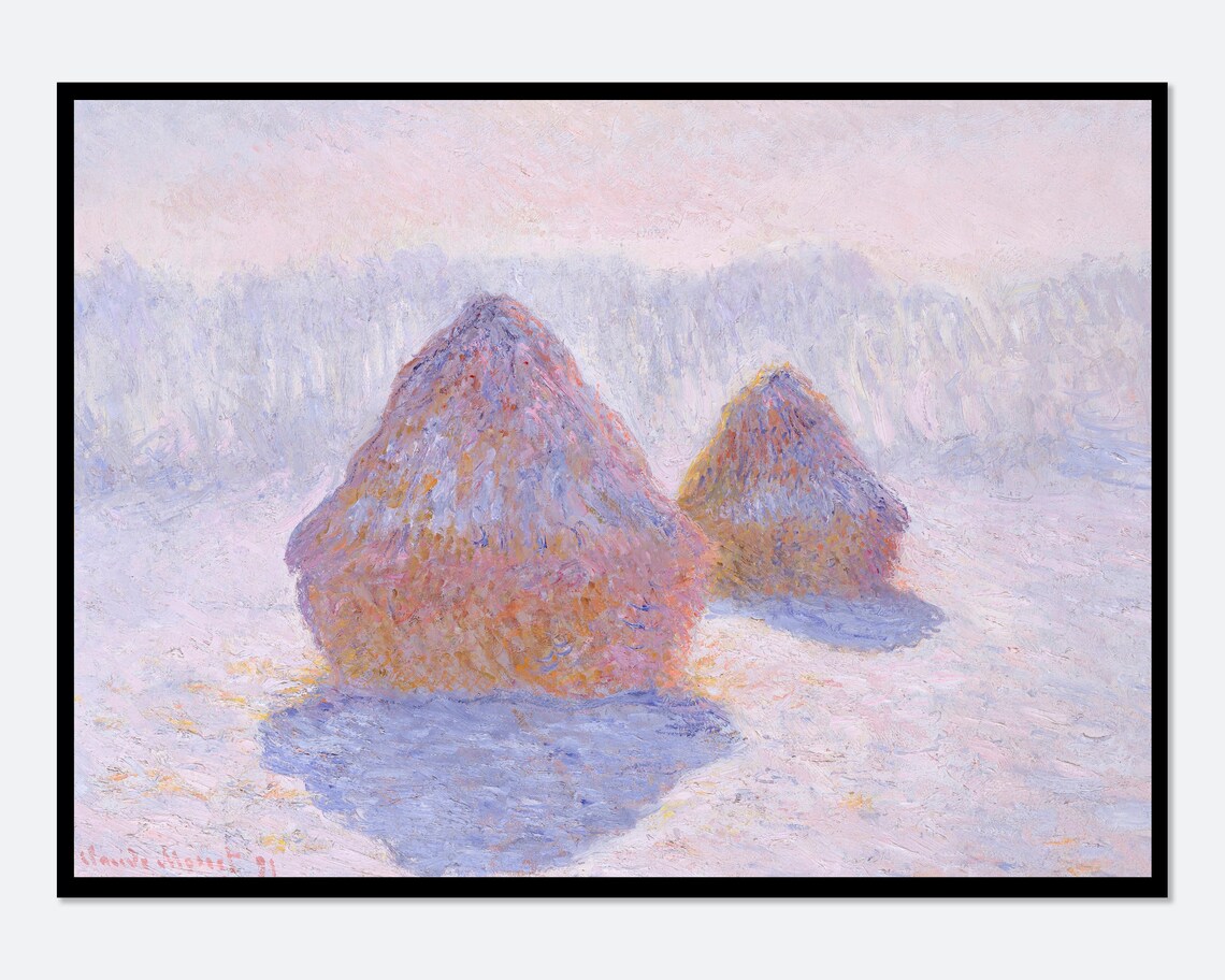 Monet Haystacks Effect of Snow and Sun Vintage Poster