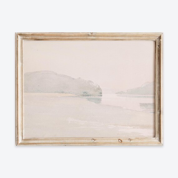 Soft Neutral Coastal Seascape Watercolor Minimal Beach Art Print