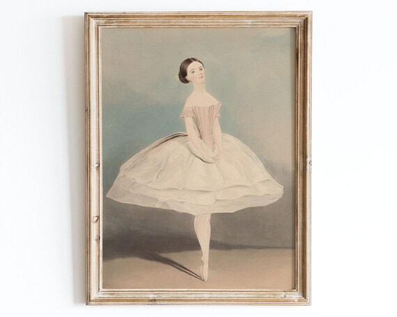 European Vintage Ballerina Girl Watercolor Art Print