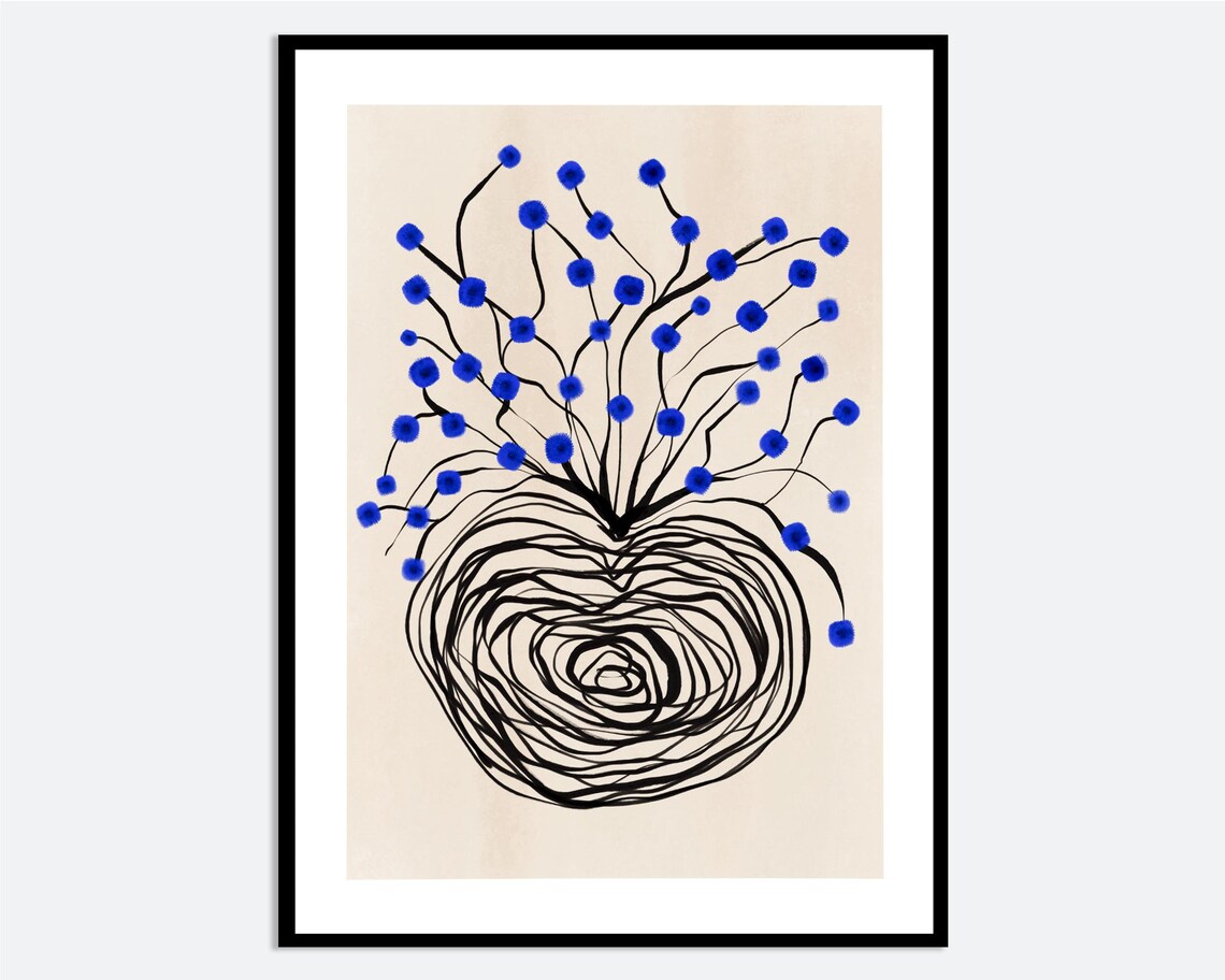 Cobalt Blue Flowers Abstract Vase Minimalist Botanical Art Poster