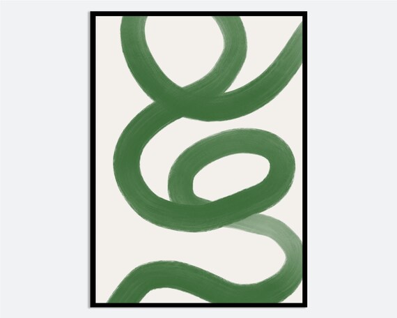 Minimalist Green Paint Brush Strokes Abstract Wall Art Print Line Scribbles Poster Minimal Mid Century Modern Geometric Ab22