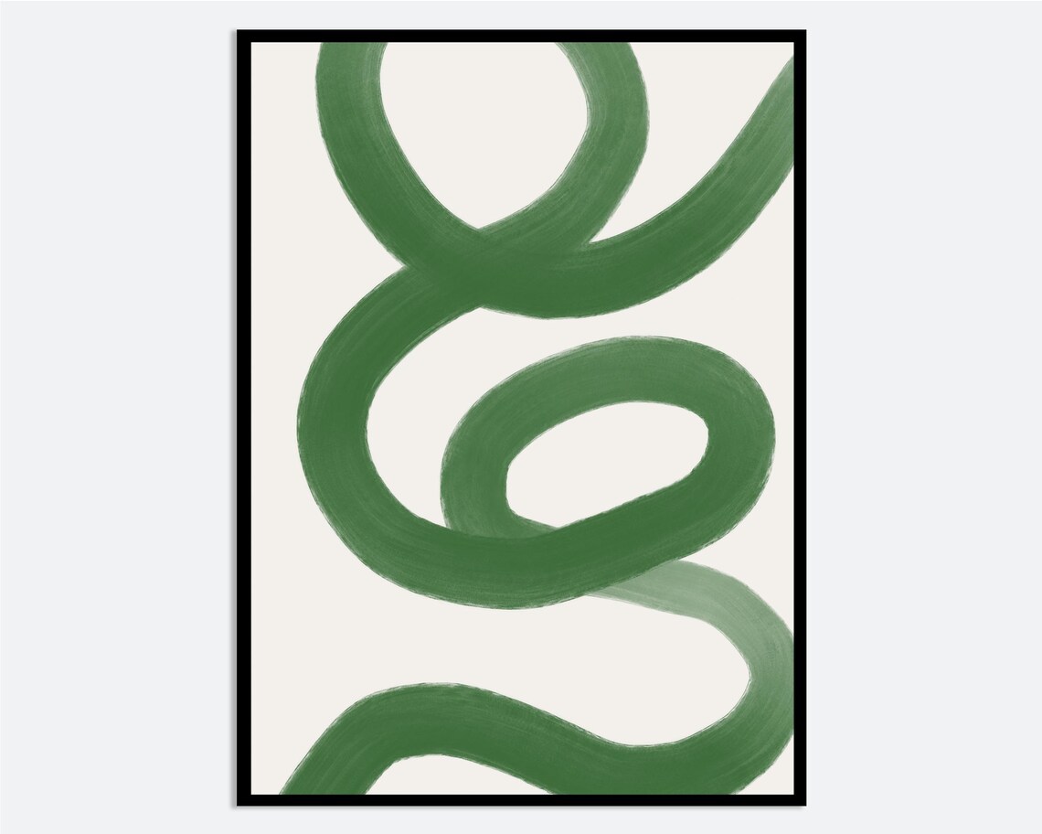 Minimalist Green Paint Brush Strokes Abstract Wall Art Print Line Scribbles Poster Minimal Mid Century Modern Geometric Ab22