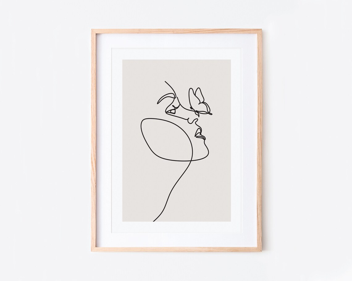 Single Line Woman Of Butterflies Minimalist Art Print