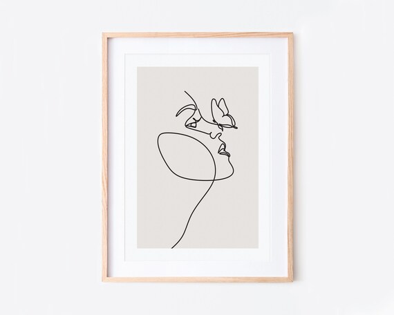 Single Line Woman Of Butterflies Minimalist Art Print