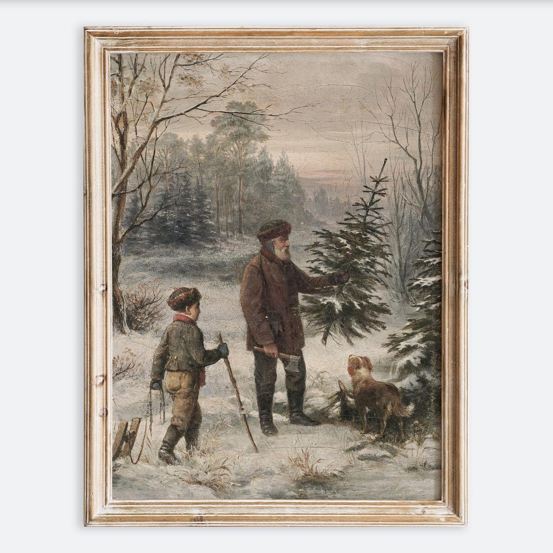 Vintage Winter Snow Landscape Christmas Family Wall Art Print Snowy Holiday Farmhouse Poster Rustic Scenery Antique Oil Painting Vp178