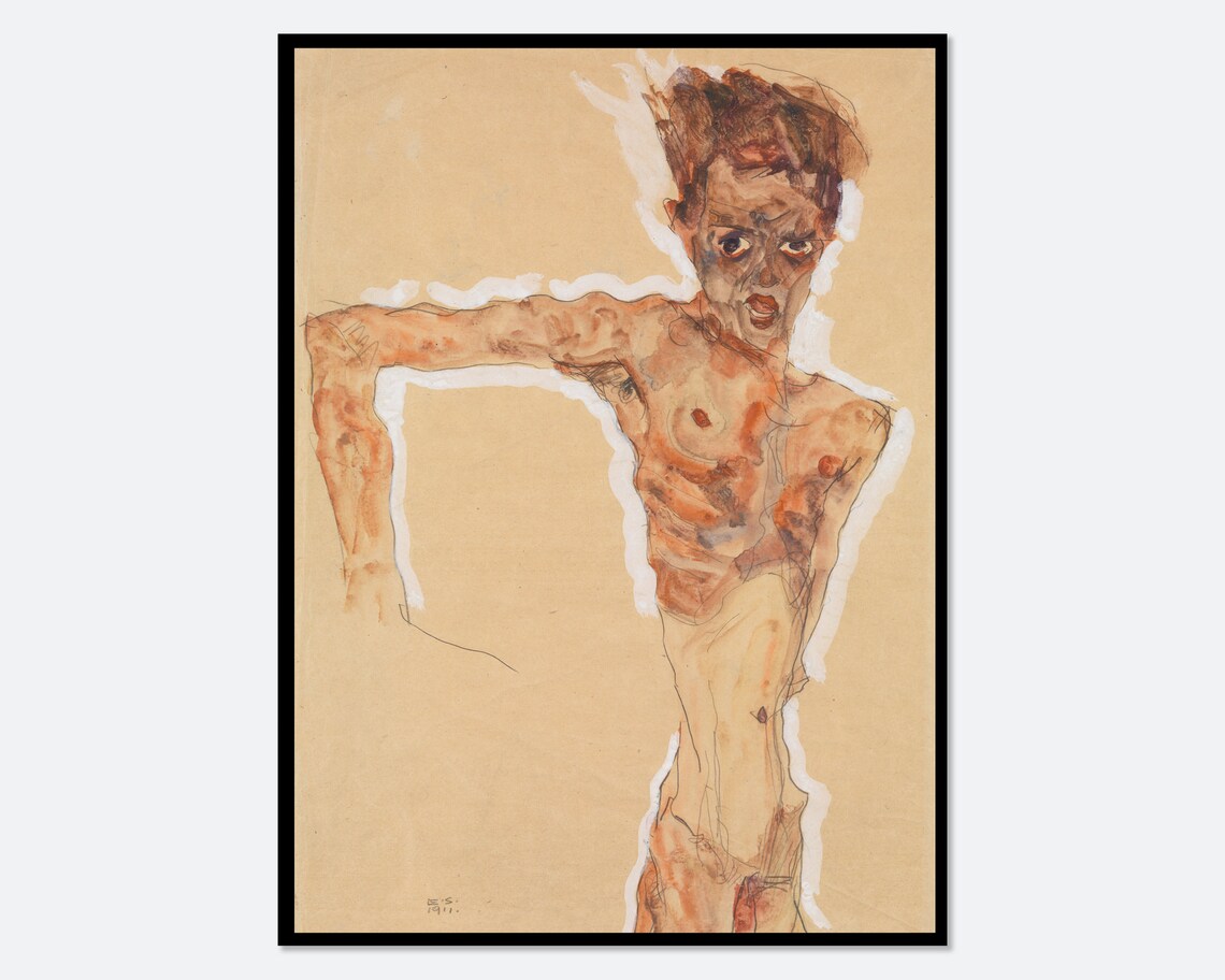 Egon Schiele Self Portrait 1911 Vintage Exhibition Poster