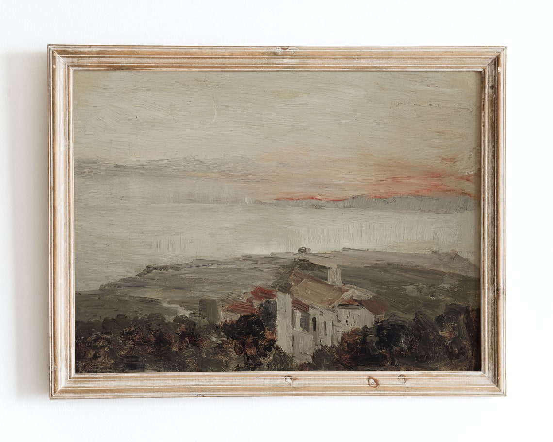 European Vintage Art Print Rustic Vintage Oil Painting Neutral Coastal Landscape Poster Marie Egner Torre Del Greco Famous Painting Vp01