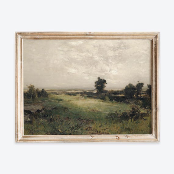 Rustic Vintage Country Housatonic Valley Oil Painting Wall Art Print Neutral Muted Landscape Poster Antique Moody Farmhouse Decor Vp217