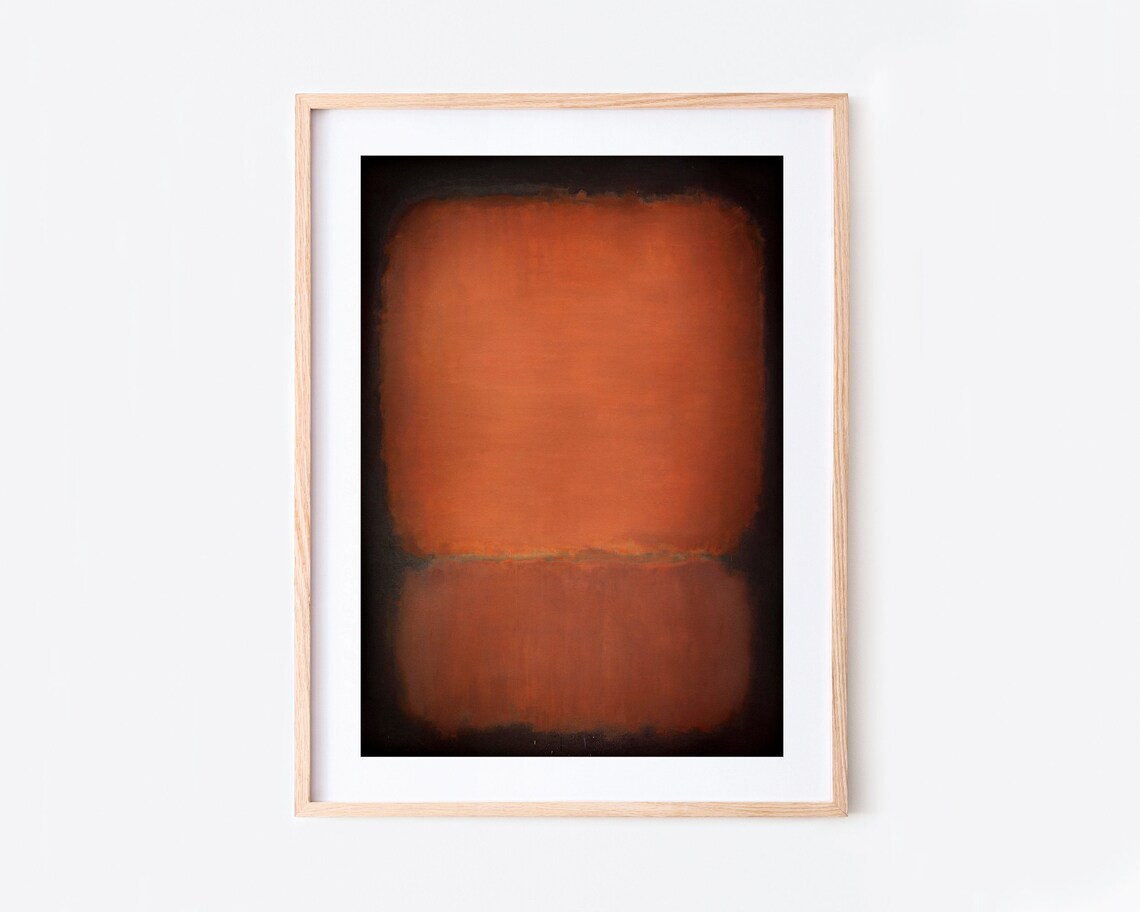 Orange on Black Color Field Abstract Mid Century Modern Art Print