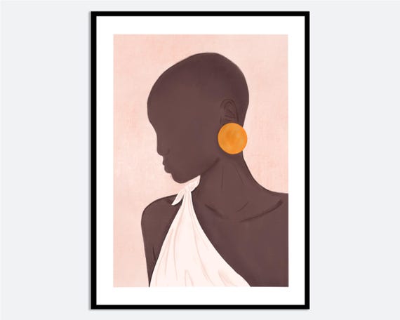 Minimalist Woman In Earring Portrait Wall Art Print Hand Drawn Contemporary Girl Illustration Modern Spring Summer Poster Ma58
