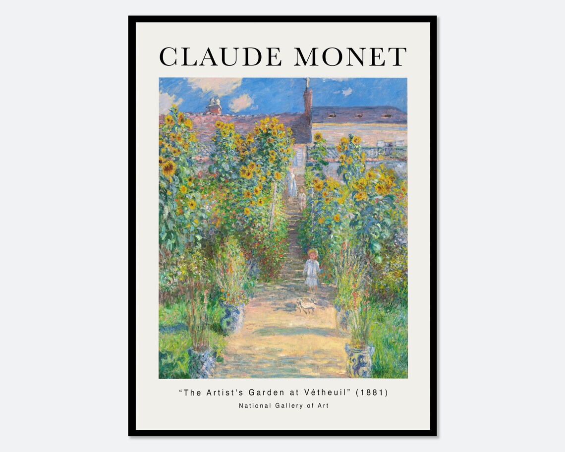 Monet The Artist's Garden at Vtheuil, Vintage Poster Print
