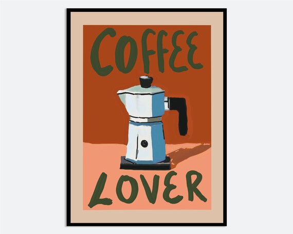 Coffee Lover Espresso Moka Pot Hand Painted Kitchen Wall Art