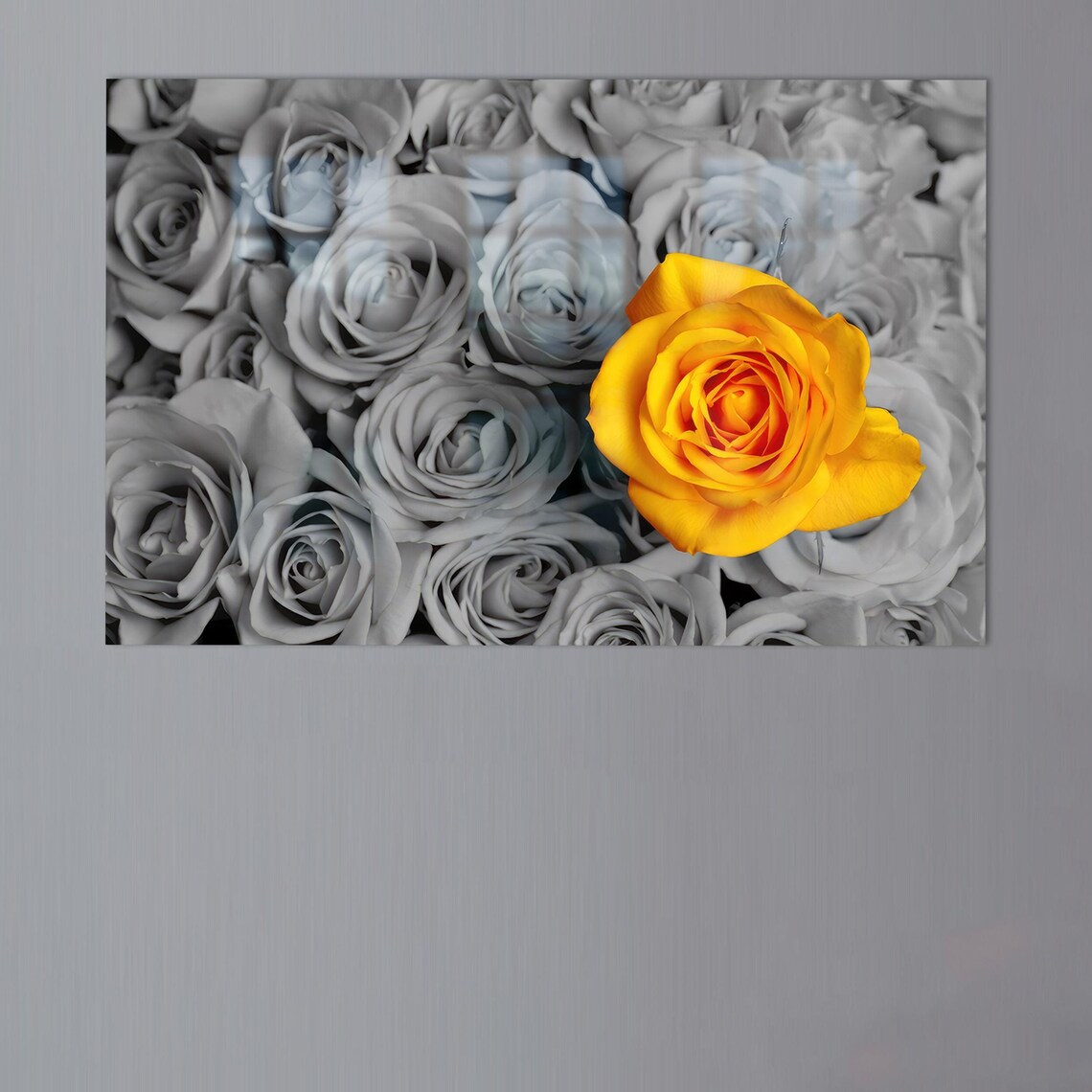 Large Glass Wall Art Yellow Rose Decor Luxury Botanical Holiday