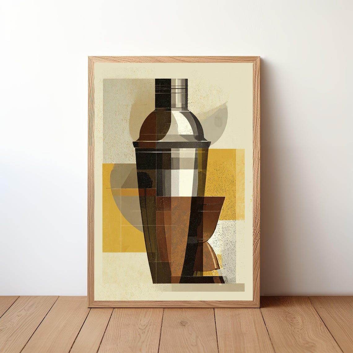 Abstract Cocktail Shaker Illustration Cubist Style Amber Bar Poster