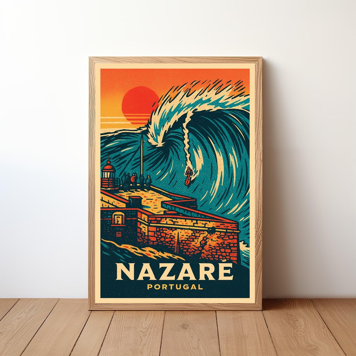 Nazar Surf Poster, Portugal Big Wave Travel Poster