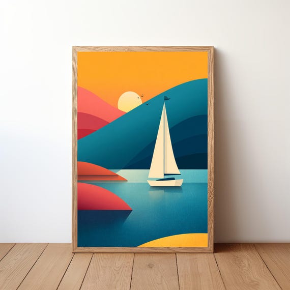 Sailboat Poster Minimalist Modern Nautical Wall Art Simple Ocean Boat Print Coastal Decor For Sailor Sea Lover Gift Illustration Sl3